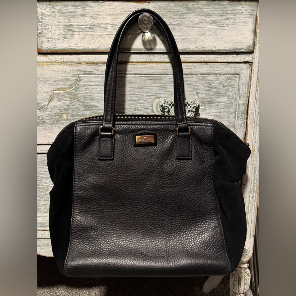 Kate Spade Black Pebbled Leather and Suede Shoulder Bag